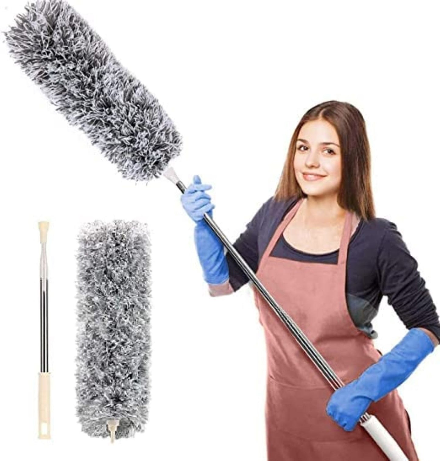 Extendable Microfiber Duster Feather Duster With Extra Long Pole Bendable Washable Head For Ceiling Fans Cars Blinds Cobweb