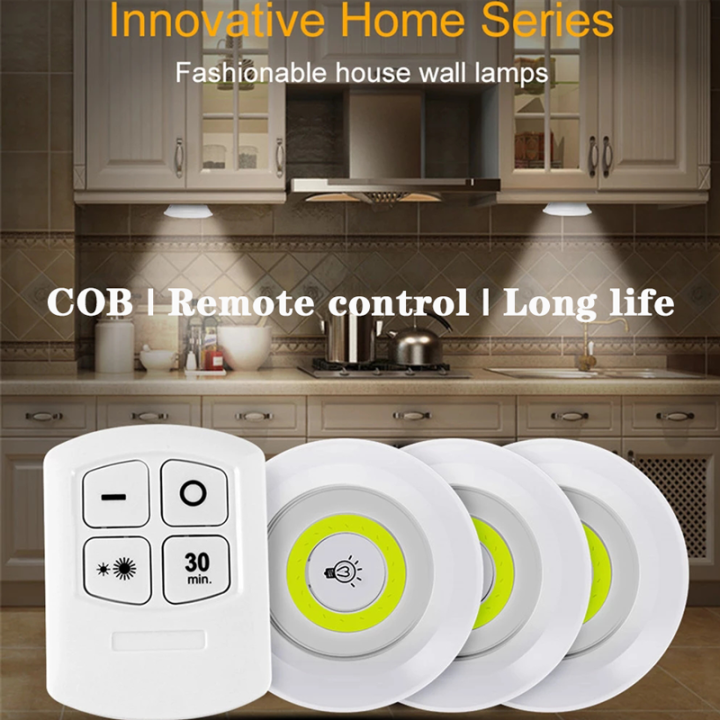 Pack Of 3 LED Remote Control Lights | Tap Light For Cabinet Wardrobe Room Kitchen & Office Use | Self-adhesive Lights With Remote