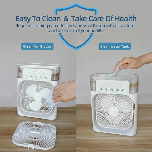10-Inch Desktop Humidifier Fan – Portable Mist Cooling Fan with LED Light and Timer