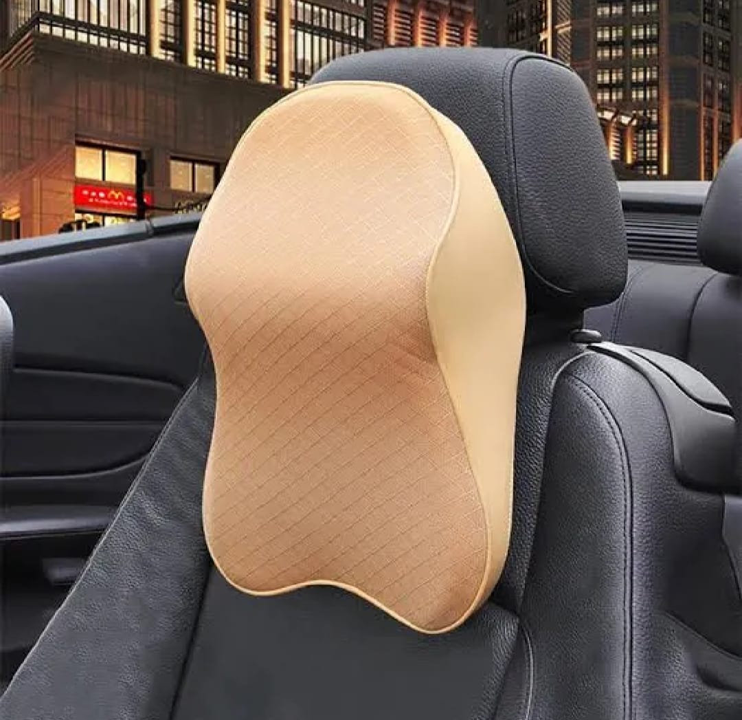 Universal Car Neck Seat Pillow – Soft Memory Foam Headrest (Beige)