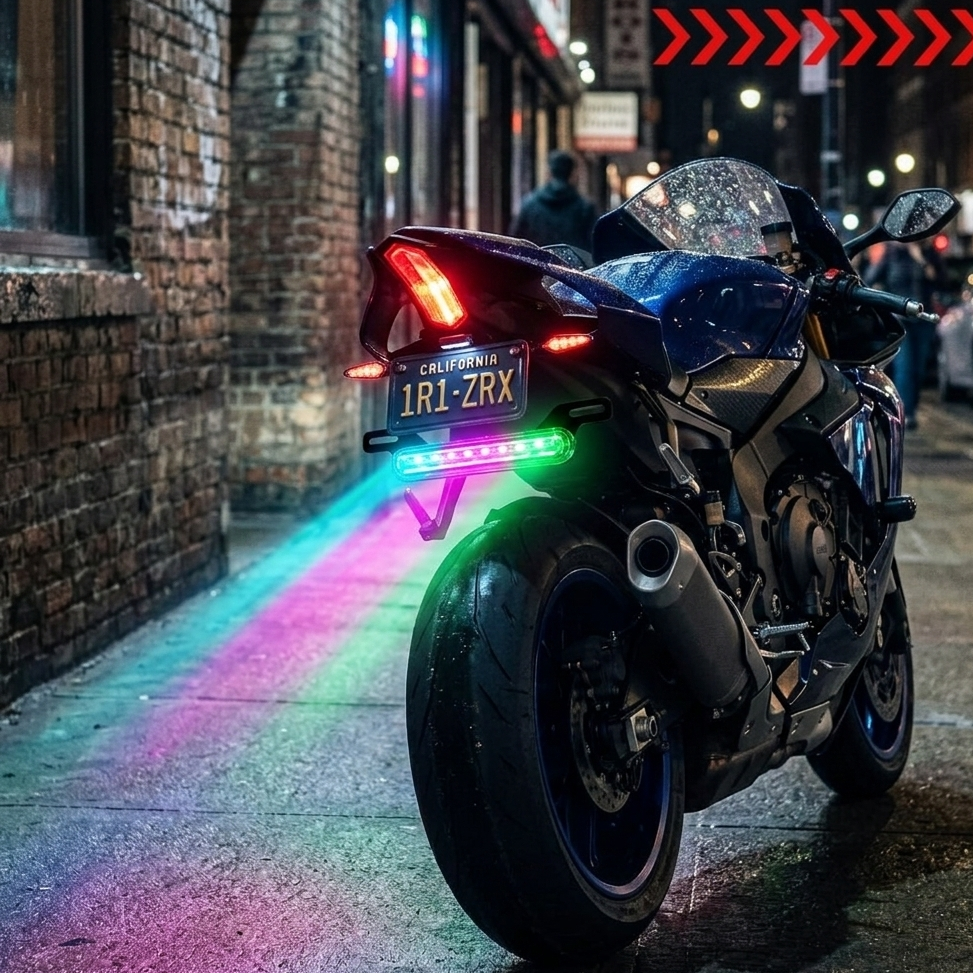 RGB Motorcycle License Plate Light Bar – Chasing LED 12V Slim RGB LED Plate Bar for Motorcycles