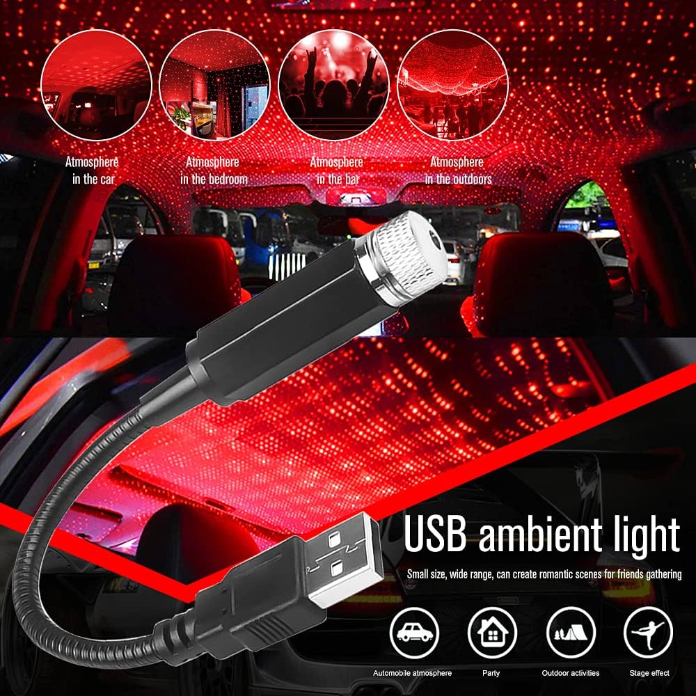 LED Car Roof Star Night Lights Mini LED Projector – USB Plug Interior Ambient Galaxy Atmosphere Lamp for Car Decoration