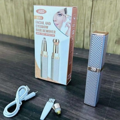 2-in-1 Flawless Hair Remover & Eyebrow Trimmer – Portable Electric Facial Hair Trimmer for Women | Painless & Rechargeable (Plastic Body)