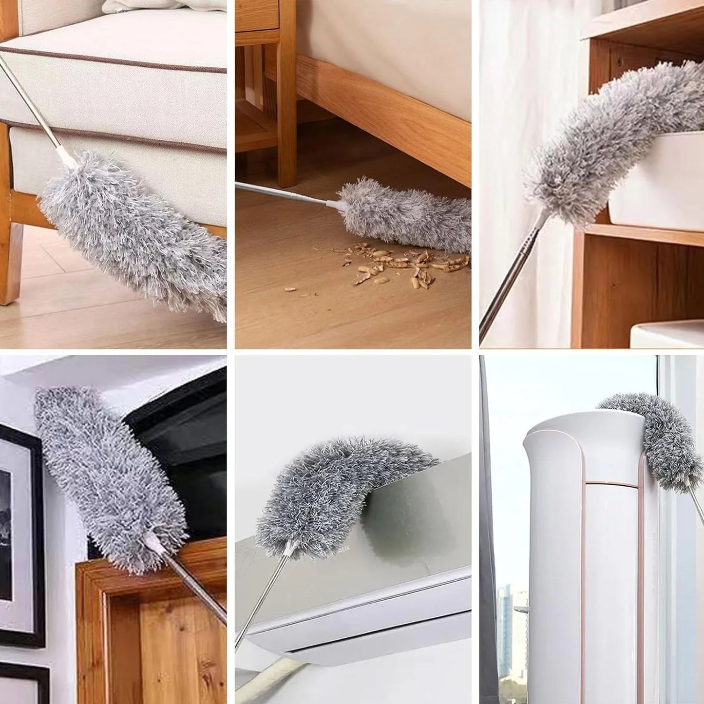 Extendable Microfiber Duster Feather Duster With Extra Long Pole Bendable Washable Head For Ceiling Fans Cars Blinds Cobweb