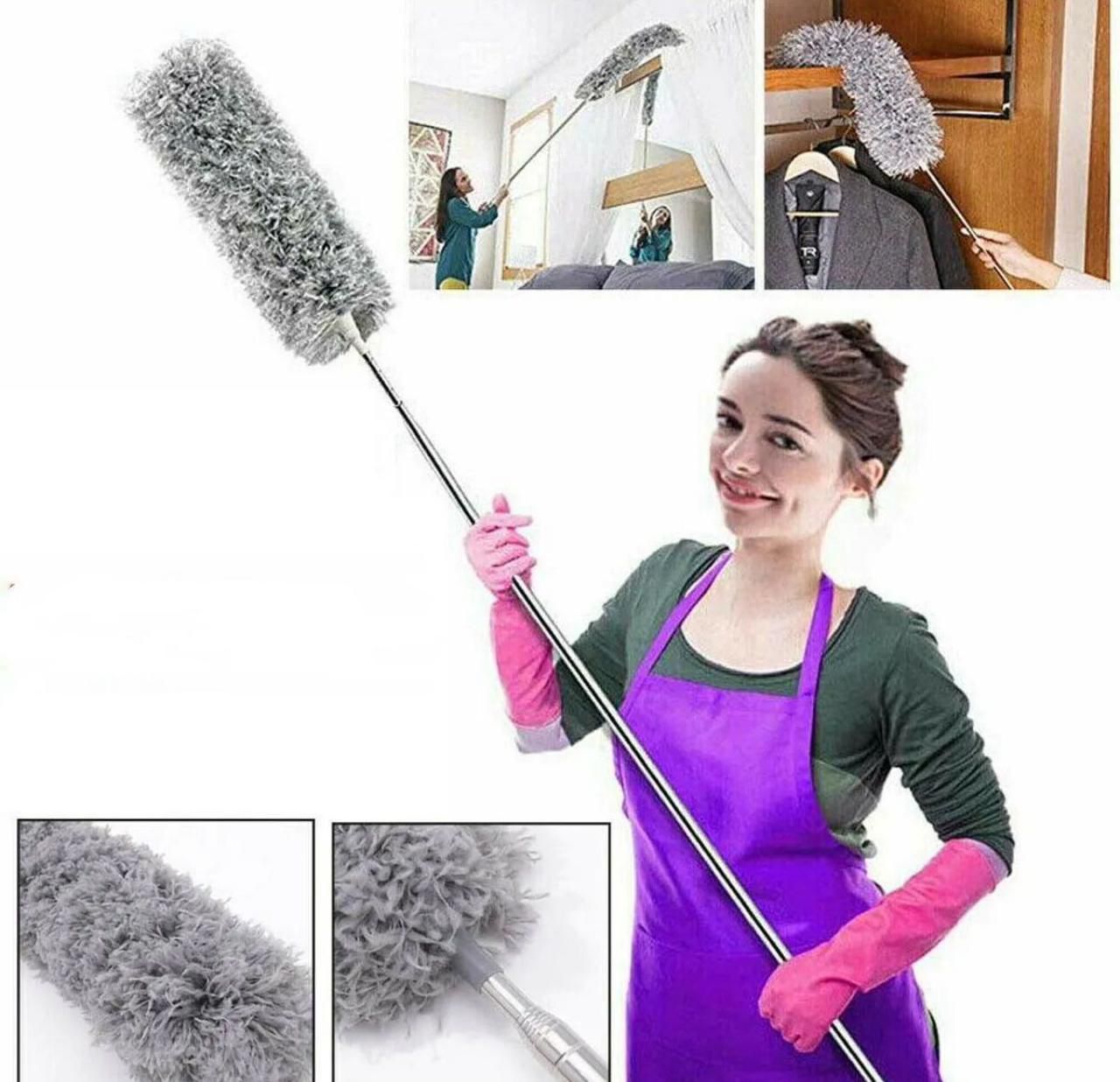 Extendable Microfiber Duster Feather Duster With Extra Long Pole Bendable Washable Head For Ceiling Fans Cars Blinds Cobweb