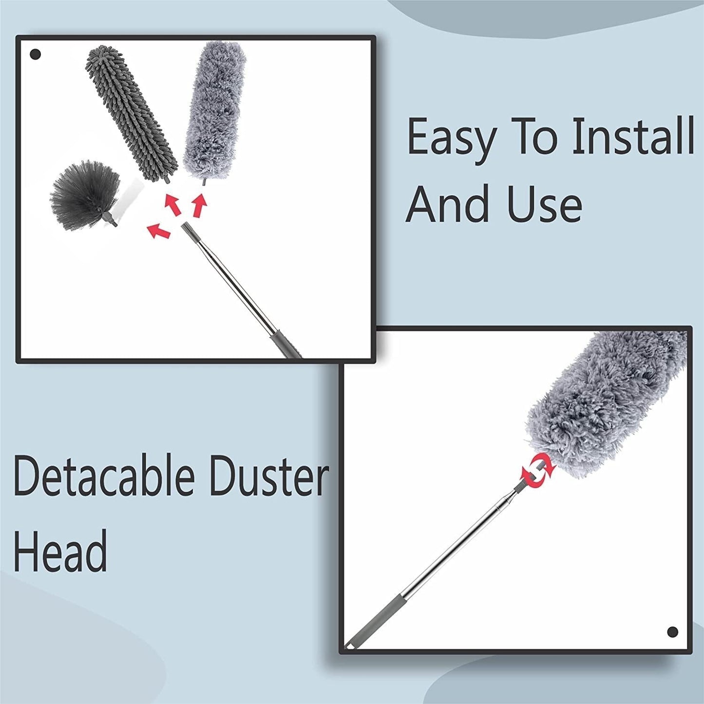 Extendable Microfiber Duster Feather Duster With Extra Long Pole Bendable Washable Head For Ceiling Fans Cars Blinds Cobweb
