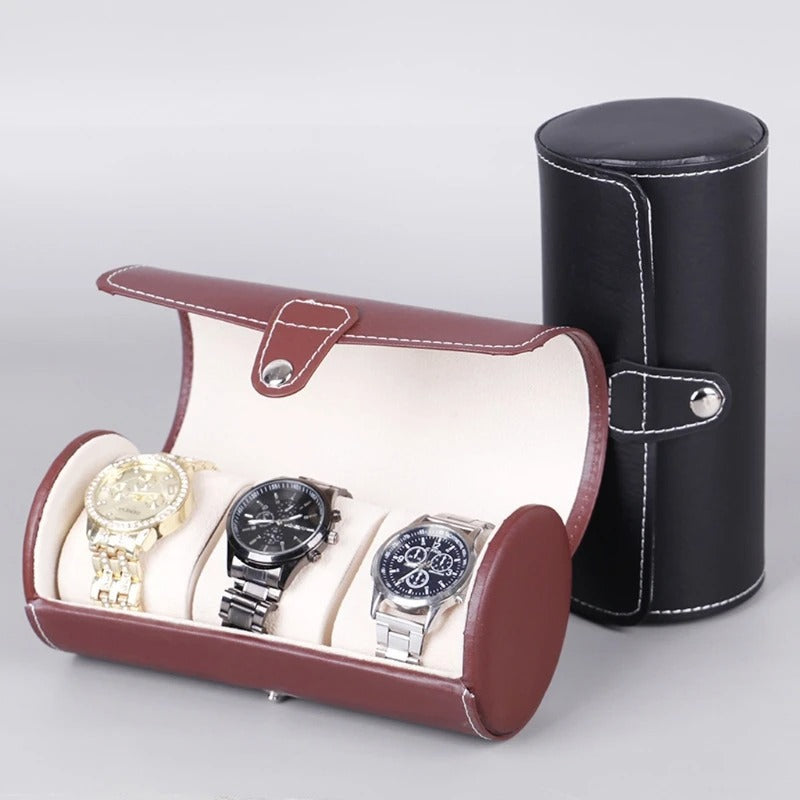 3 Slot Wristwatch Bracelet Organizer Travel Pouch Portable PU Watch Display Storage Gift Roll Case ( Random Color)