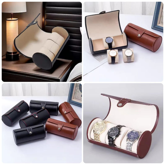 3 Slot Wristwatch Bracelet Organizer Travel Pouch Portable PU Watch Display Storage Gift Roll Case ( Random Color)