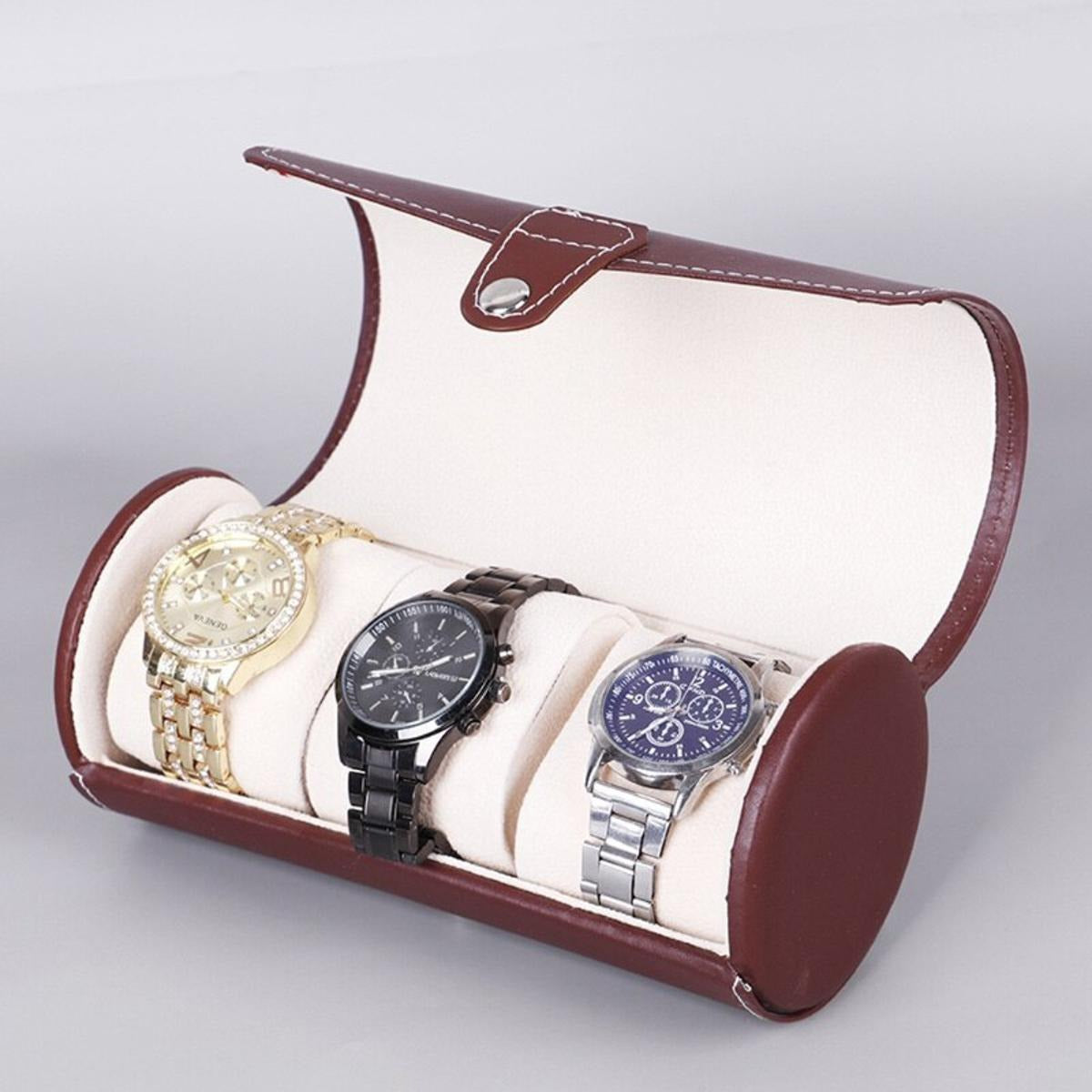 3 Slot Wristwatch Bracelet Organizer Travel Pouch Portable PU Watch Display Storage Gift Roll Case ( Random Color)