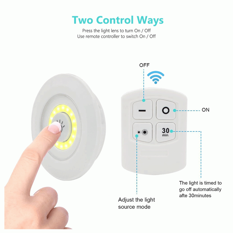 Pack Of 3 LED Remote Control Lights | Tap Light For Cabinet Wardrobe Room Kitchen & Office Use | Self-adhesive Lights With Remote