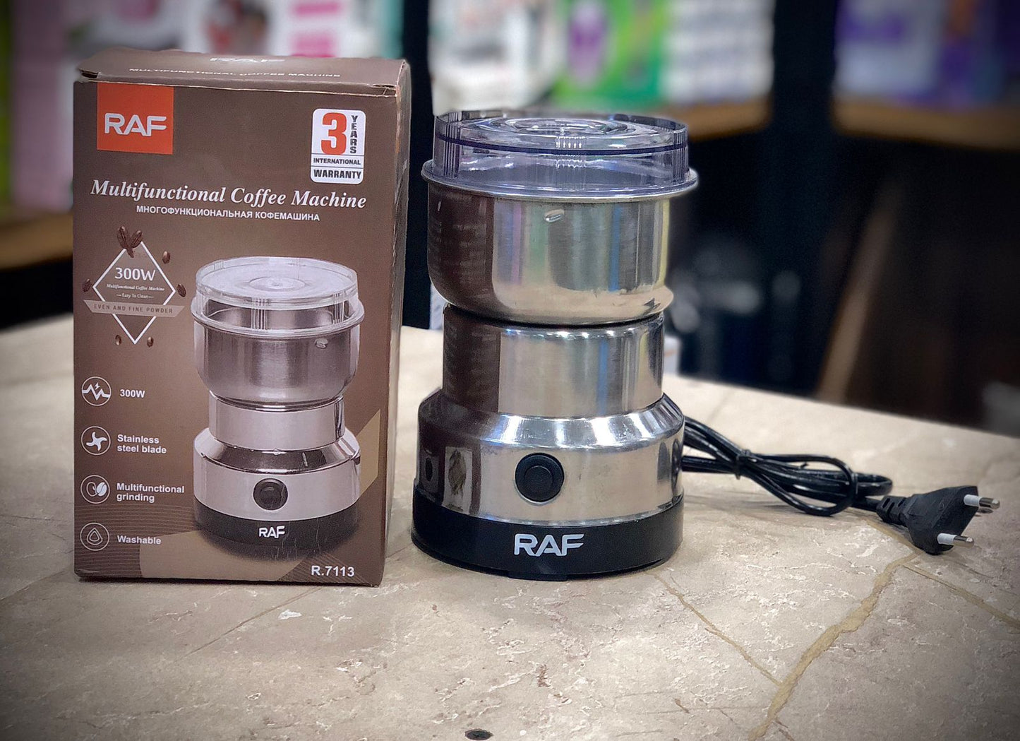 RAF R‑7113 Electric Grinder | 300W | Stainless Steel Blades | 85‑100g Capacity | Coffee, Spices & Masala