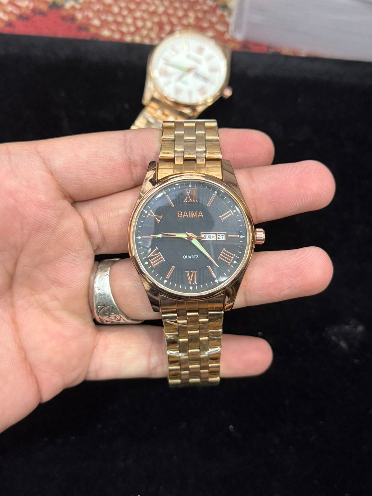Baima Quartz Stainless Steel Wristwatch With Roman Numerals And Day Date Display | Black With Black Dial