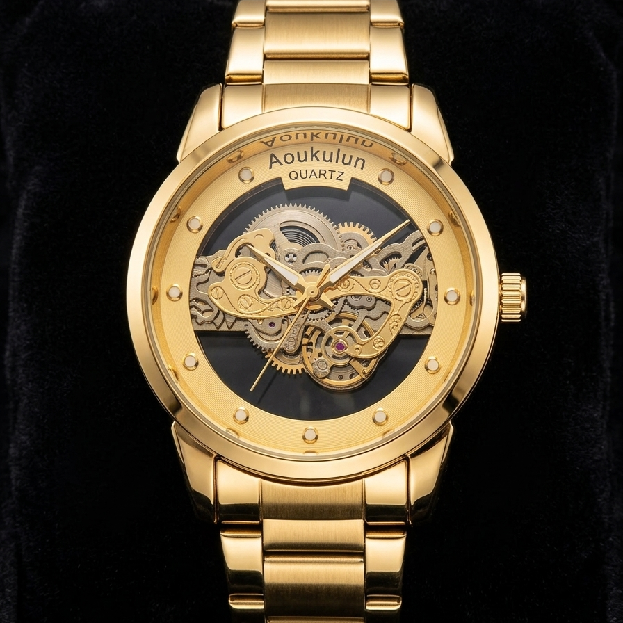 Luxury Skeleton Dial Quartz Watch For Men Elegant Stainless Steel Design | Blue And Silver