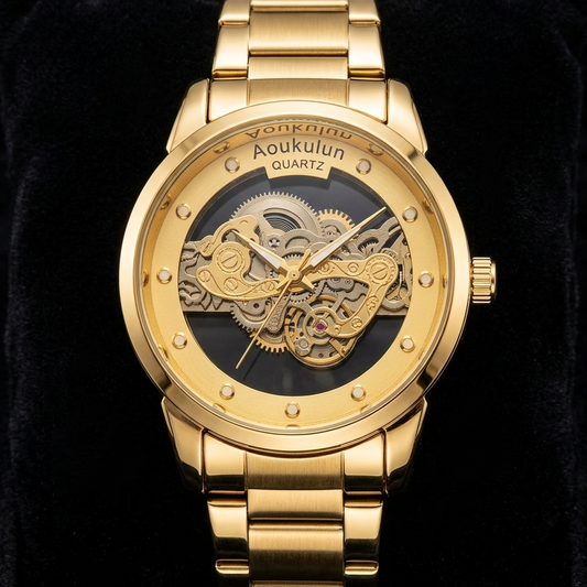 Luxury Skeleton Dial Quartz Watch For Men Elegant Stainless Steel Design | Blue And Silver