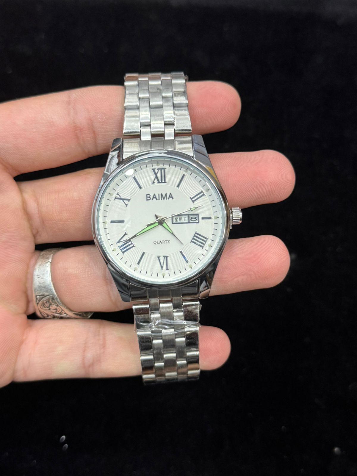 Baima Quartz Stainless Steel Wristwatch With Roman Numerals And Day Date Display | Black With Black Dial