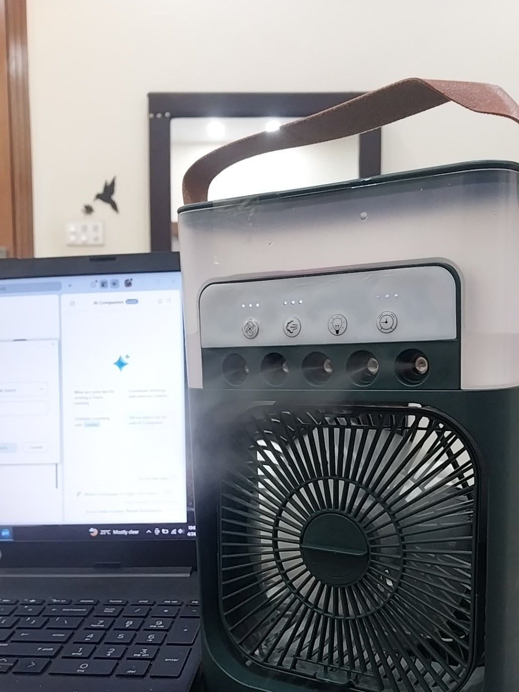 10-Inch Desktop Humidifier Fan – Portable Mist Cooling Fan with LED Light and Timer