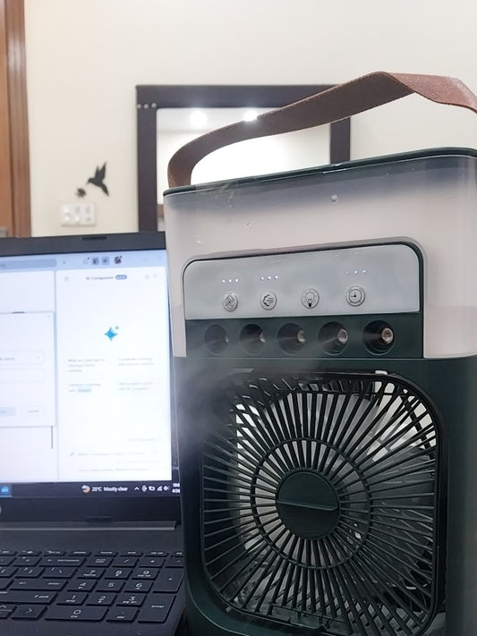 10-Inch Desktop Humidifier Fan – Portable Mist Cooling Fan with LED Light and Timer