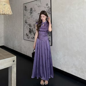 Chinese-style Purple Top And Skirt Two-piece Set