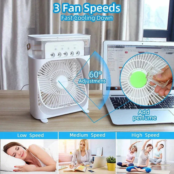 10-Inch Desktop Humidifier Fan – Portable Mist Cooling Fan with LED Light and Timer