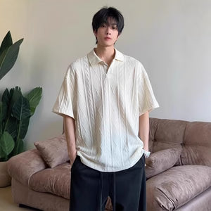 Wheat-ear Pattern Jacquard-knit Short-sleeve Polo Shirt